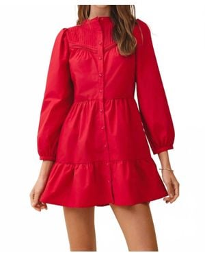 TCEC Pintuck Yoke Detail Mini Dress - Red