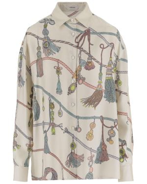 Versace Silk Shirt With Intricate All-Over Print - Gray
