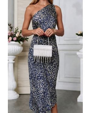 TRUEDAMES Summer Asymmetric One-Shoulder Floral Dress - Black