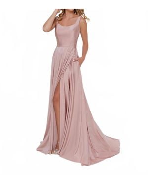 House of Wu Open Back Front Slit Dress - Pink