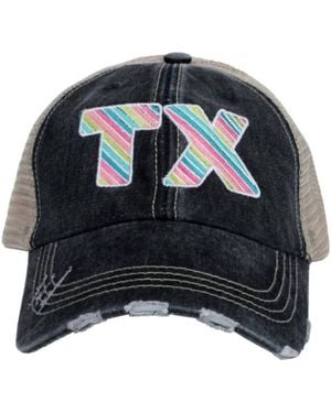 Katydid Tx Embroidered Distressed Trucker Hat - Black