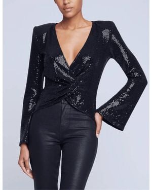 L'Agence Katya Bell Sleeve Top In Black - Blue