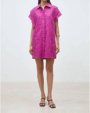 Suncoo Cross Short Embroidered Shirt Dress - Pink