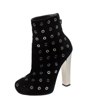 Roberto Cavalli Eyelet Suede Platform Ankle Boots - Black