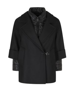 Fay Double-Breasted Removable Down Lining Wool-Blend Cape - Black