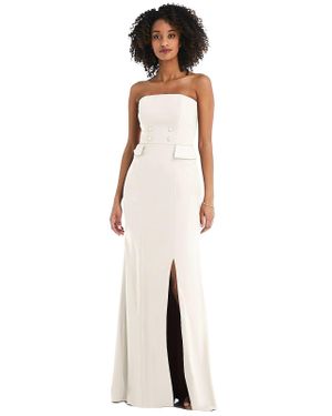 After Six Strapless Tuxedo Maxi Dress With Front Slit - White