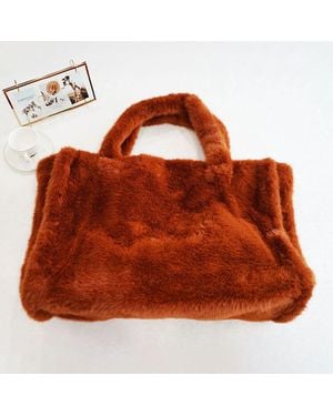 Fashnzfab Oversized Faux Fur Soft-Touch Tote Bag - Brown