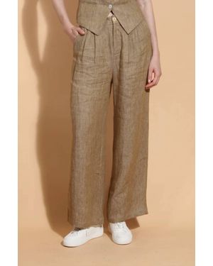 Jessie Liu Linen Twill Wide Leg Pants - Brown