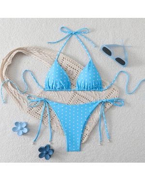 TRUEDAMES Sexy Triangle Separated Strap Polka Dot Bikini Beach Swimwear Swimsuit - Blue