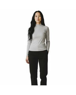 AMBAR Sleek Stretch Essential Mock-Neck Long Sleeve Top - Gray