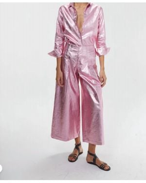 Lanhtropy Culotte Metallic Linen Pant - Pink