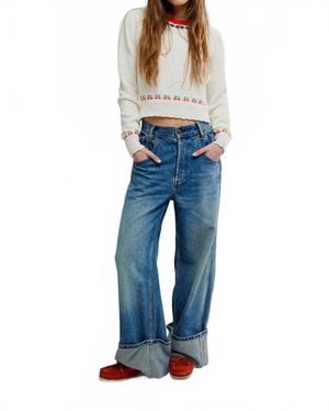 Free People Tilly Knit Pullover Top - Blue