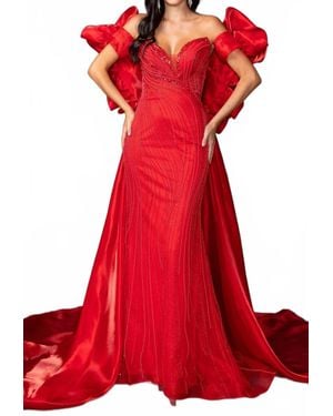 Dancing Queen Beaded Strapless Prom Gown - Red
