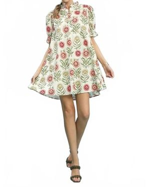 Umgee Floral Puff Sleeve Babydoll Dress - White