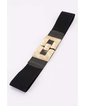 Fashnzfab Vegan Leather Metal Buckle Elastic Plus Size Belt - Black