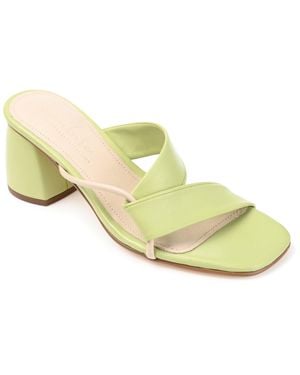 Journee Collection Journee Signature Genuine Leather Jossette Slip On Block Heel Open Square Toe Sandals - Yellow