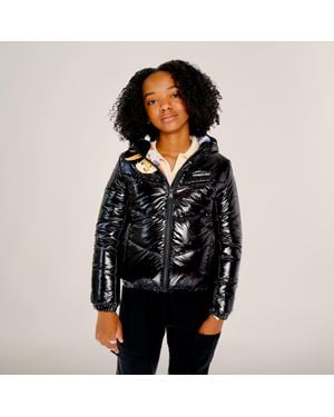 Members Only Girl's Cire Puffer With Mash Print Lining Jacket - Black