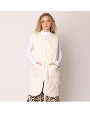 TRUEDAMES Solid Quilted Long Vest - Natural
