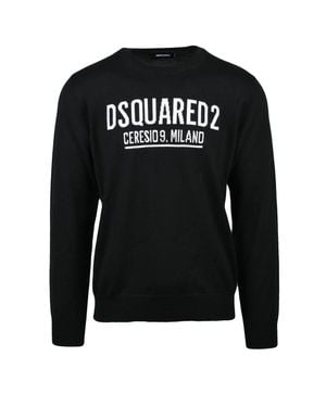 DSquared² Crew Neck Sweater With Bold Logo Design - Black