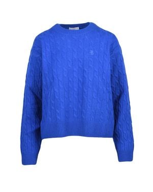 Ballantyne Intricate Cable Knit Crewneck Sweater Crafted From 100% Wool - Blue