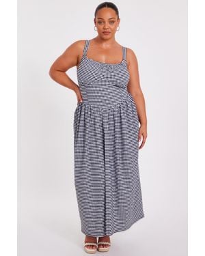 Quiz Plus Size Gingham Drop Waist Maxi Dress - White