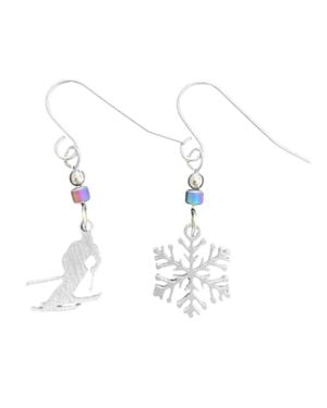 Close 2 Ur Heart Skier And Snowflake Earrings - White