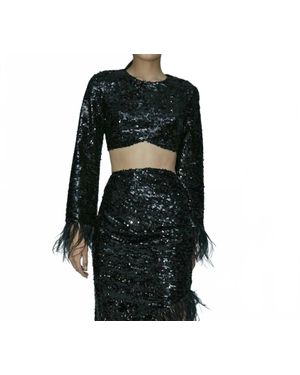 AIIFOS Gala Sequins Cropped Top - Black