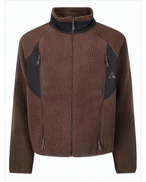 Roa Cropped Jacket With Contrasting Panels And Plush Texture - Brown
