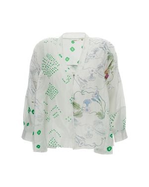 Injiri Embellished Off- Kaftan With Georgette Cape - White