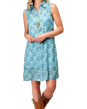 Roper Ikat Chevron Print Poly Sleeveless Dress - Blue