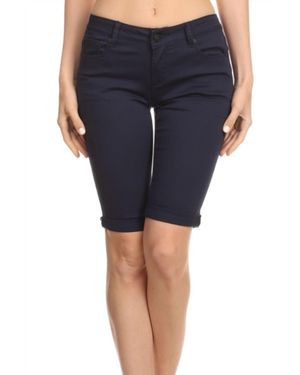 Enjean Classic Rolled Solid Bermuda Shorts - Blue