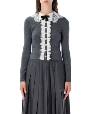 Self-Portrait Chic Button-Front Sweater With Bow Motif - Blue