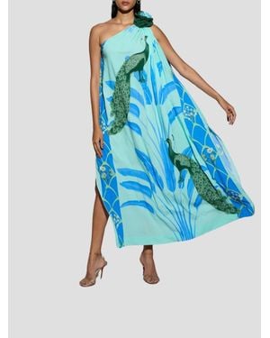 VERANDAH Palm And Peacock Toga Maxi Dress - Blue