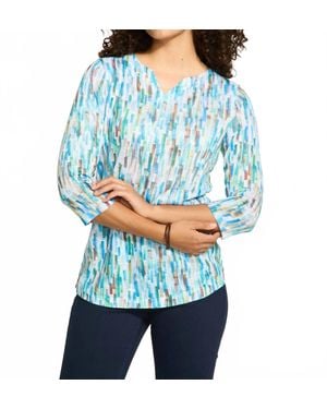 Fdj 3/4 Sleeve Notch Neck Top - Blue