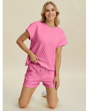 TRUEDAMES Full Size Texture T-Shirt And Shorts Set - Pink