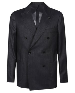 Lardini Double-Breasted Iconic Wool-Blend Blazer - Black