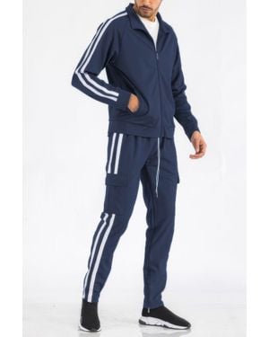 TRUEDAMES Two Stripe Utility Pocket Track Suit - Blue