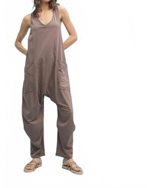 Wishlist Knit Loose Fit Jumpsuit Onesie With Pockets - Brown