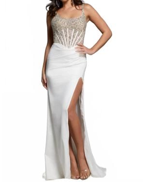 Jovani Sleeveless Gown With Beaded Bodice Gown - White