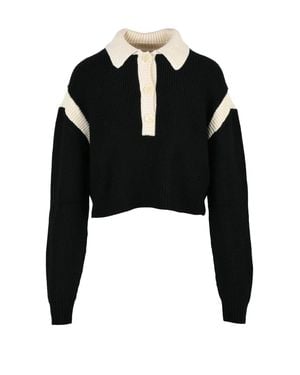 Patrizia Pepe Ribbed Knit Polo Shirt With Classic Collar And Contrasting Accents - Black