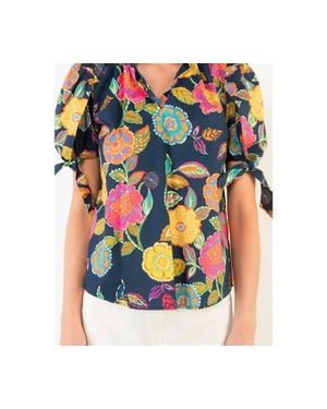 Thml Floral Pattern V Neck Top - Blue