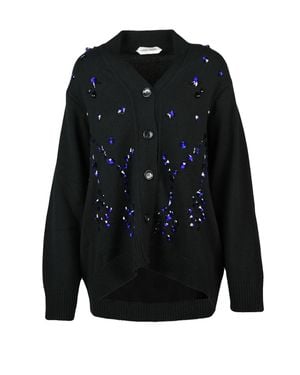 Alberta Ferretti Wool-Blend Rhinestone Cardigan - Black