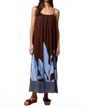 Lalavon Strappy Leaf Print Maxi Dress - Blue
