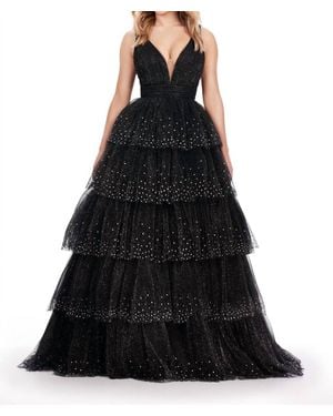 Ashley Lauren Sparkling Glitter Tulle Ball Gown - Black