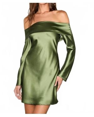 Lulus Luxurious Vision Satin Off-The-Shoulder Mini Dress - Green
