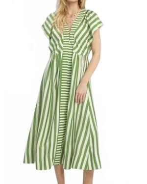 Umgee Striped Button-Front Midi Dress - Green