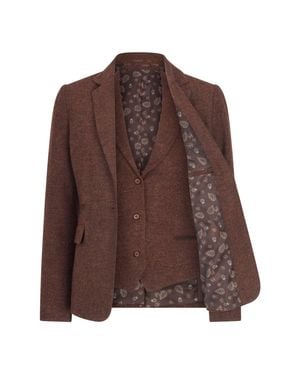 Oliver Tweed Infinity Leather Rust 2 Piece Set Herringbone Wool Tweed Check Blazer Waistcoat - Brown