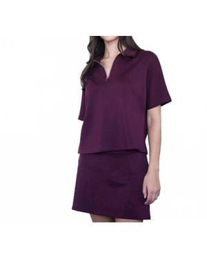 P.Cill Butter Modal Short Sleeve Quarter Zip Top - Purple
