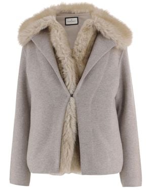 Bruno Manetti Short Plush Fur Trim Wool-Cashmere Blend Jacket - Brown