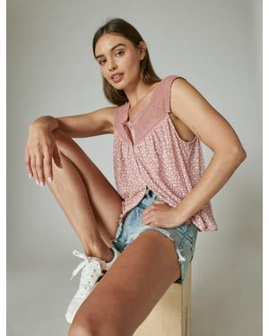 Lucky Brand Printed Geo Embroidered Tank - Gray